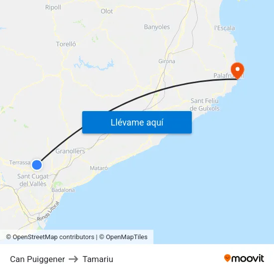 Can Puiggener to Tamariu map