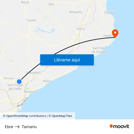Ebre to Tamariu map