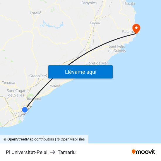 Pl Universitat-Pelai to Tamariu map