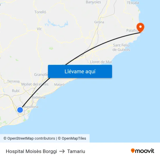 Hospital Moisès Borggi to Tamariu map