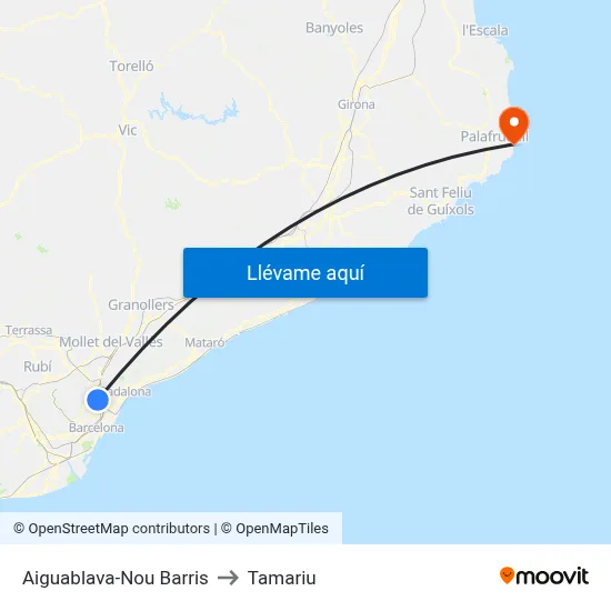 Aiguablava-Nou Barris to Tamariu map