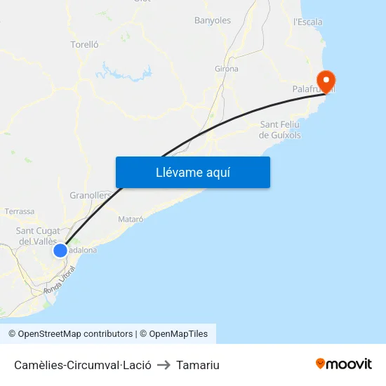 Camèlies-Circumval·Lació to Tamariu map