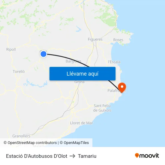 Estació D'Autobusos D'Olot to Tamariu map