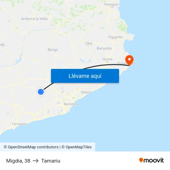 Migdia, 38 to Tamariu map
