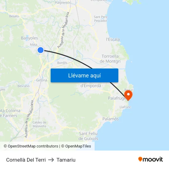 Cornellà Del Terri to Tamariu map
