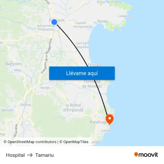 Hospital to Tamariu map