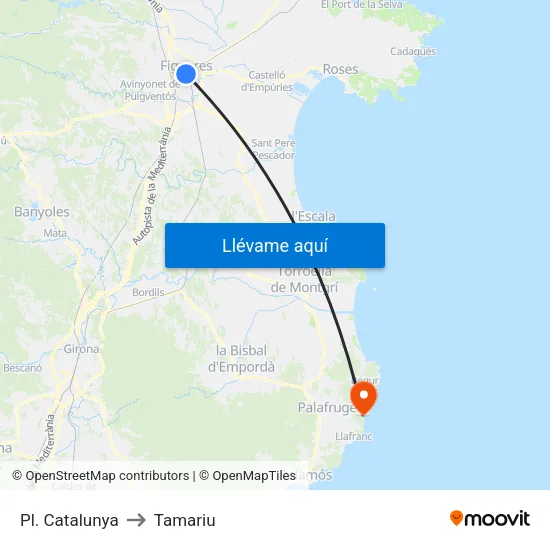 Pl. Catalunya to Tamariu map
