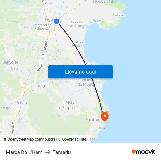 Marca De L'Ham to Tamariu map