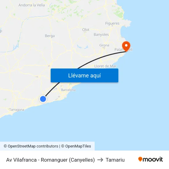 Av Vilafranca - Romanguer (Canyelles) to Tamariu map