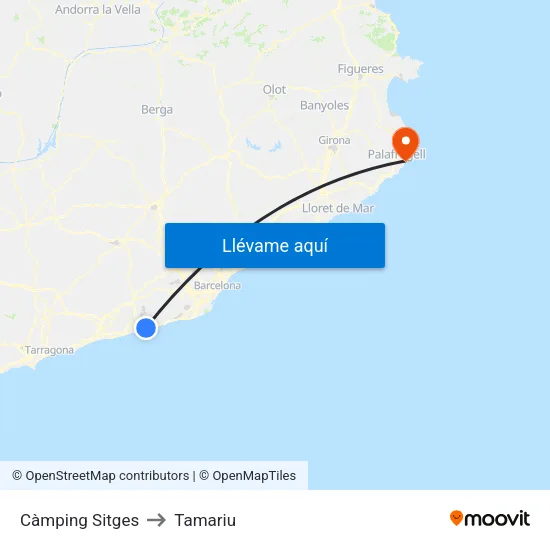 Càmping Sitges to Tamariu map
