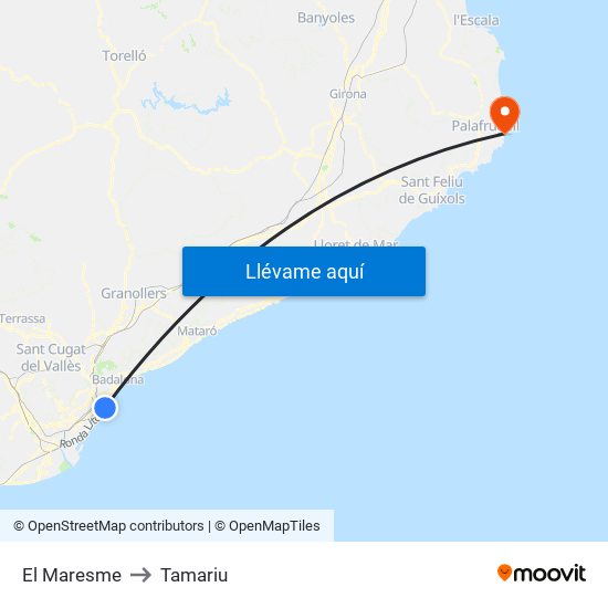 El Maresme to Tamariu map