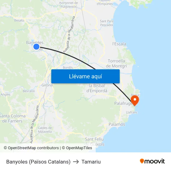 Banyoles (Països Catalans) to Tamariu map