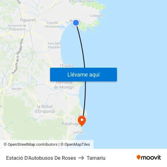 Estació D'Autobusos De Roses to Tamariu map