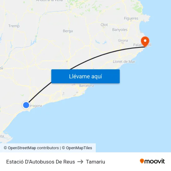 Estació D'Autobusos De Reus to Tamariu map