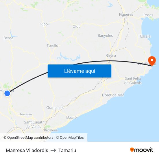Manresa Viladordis to Tamariu map
