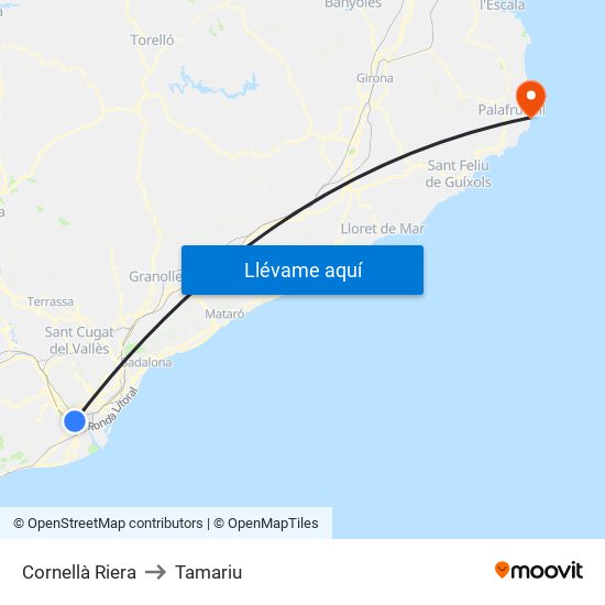 Cornellà Riera to Tamariu map