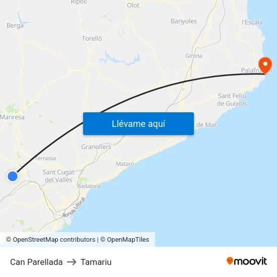 Can Parellada to Tamariu map