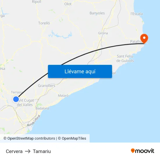 Cervera to Tamariu map