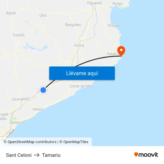 Sant Celoni to Tamariu map