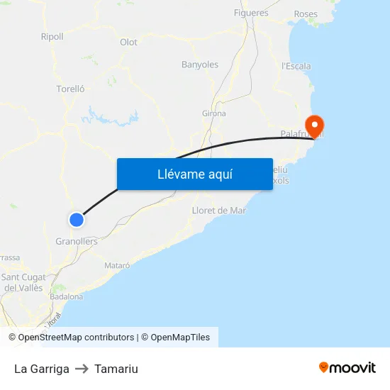 La Garriga to Tamariu map