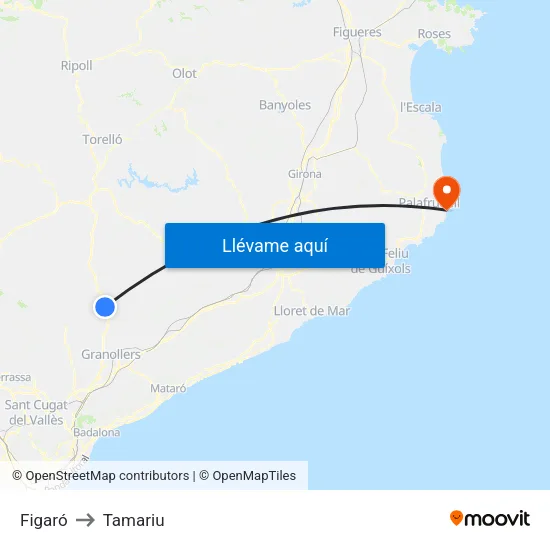 Figaró to Tamariu map
