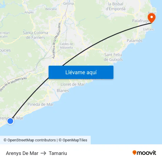 Arenys De Mar to Tamariu map