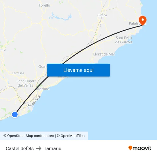 Castelldefels to Tamariu map