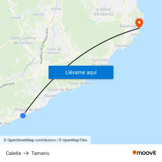 Calella to Tamariu map