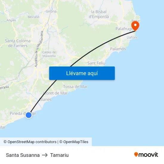 Santa Susanna to Tamariu map