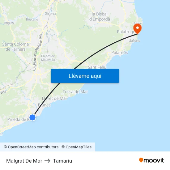 Malgrat De Mar to Tamariu map
