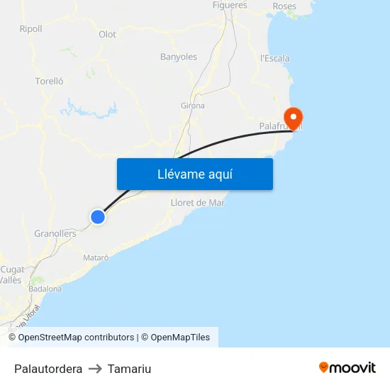 Palautordera to Tamariu map