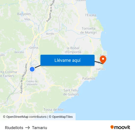 Riudellots to Tamariu map