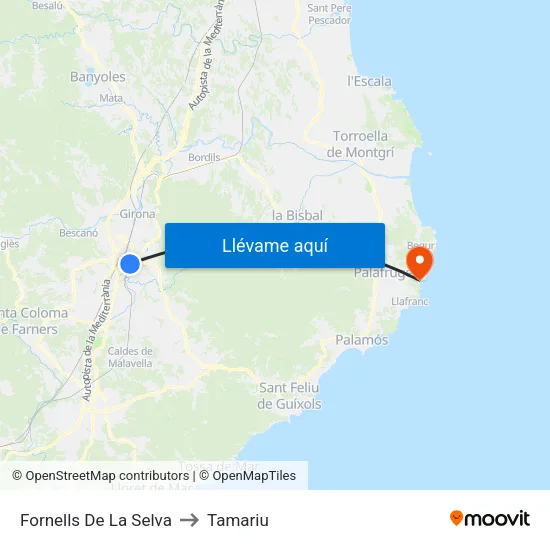 Fornells De La Selva to Tamariu map