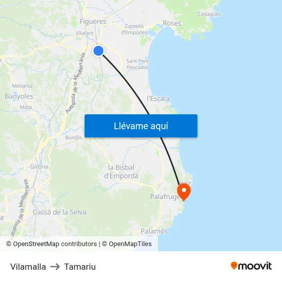 Vilamalla to Tamariu map