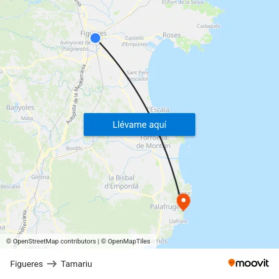 Figueres to Tamariu map
