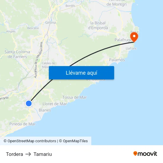 Tordera to Tamariu map