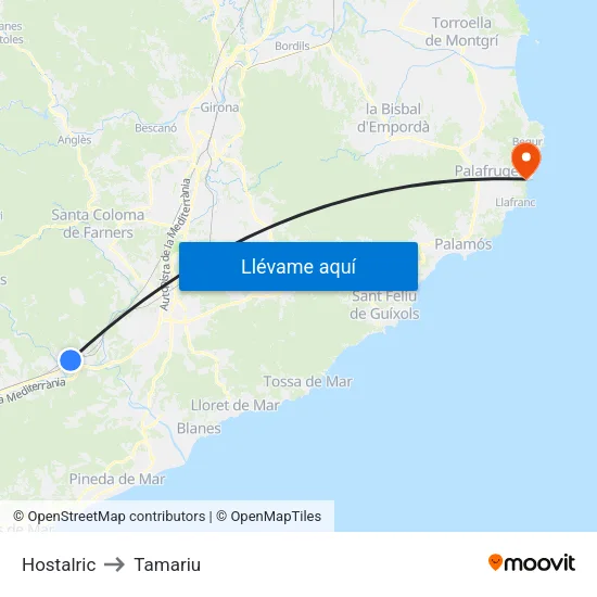 Hostalric to Tamariu map