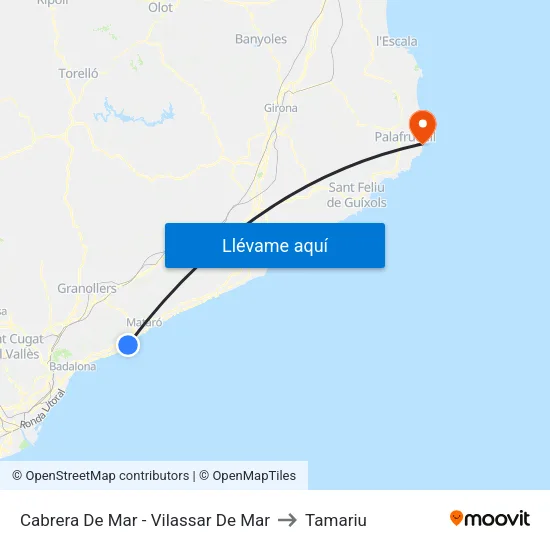 Cabrera De Mar - Vilassar De Mar to Tamariu map
