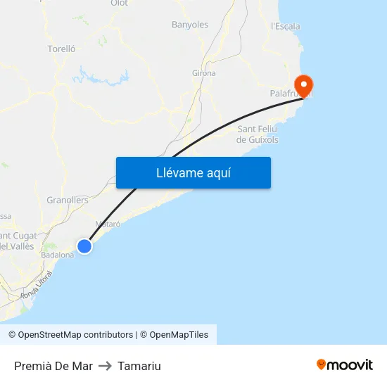 Premià De Mar to Tamariu map