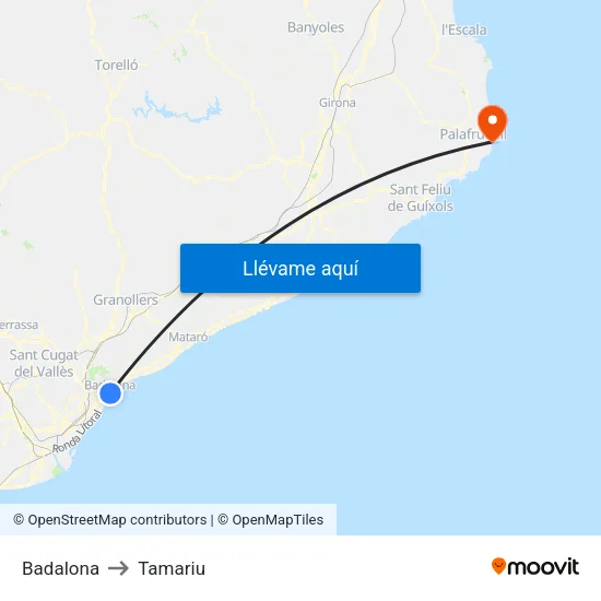 Badalona to Tamariu map