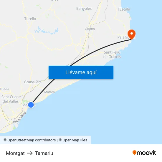 Montgat to Tamariu map