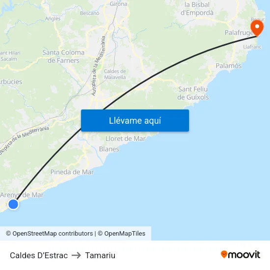 Caldes D’Estrac to Tamariu map