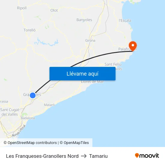 Les Franqueses-Granollers Nord to Tamariu map