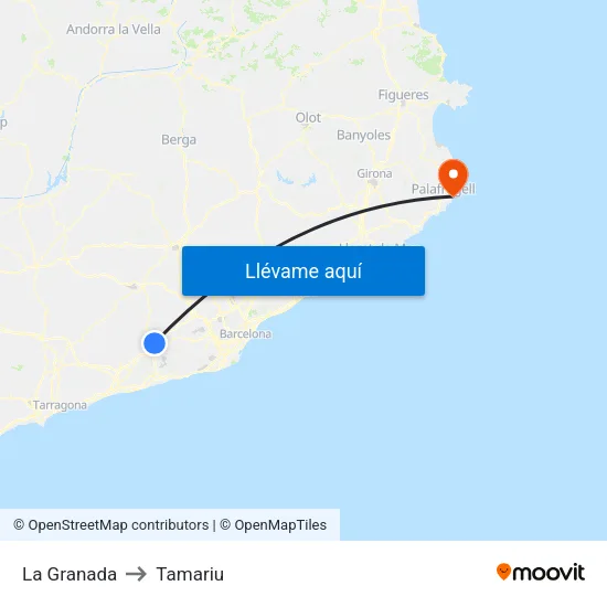 La Granada to Tamariu map