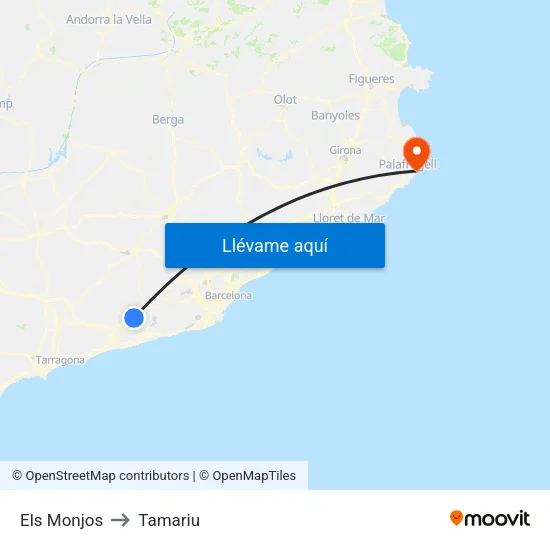 Els Monjos to Tamariu map