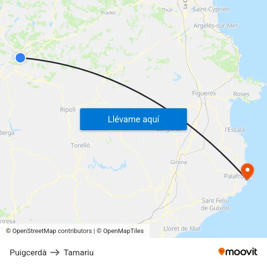 Puigcerdà to Tamariu map