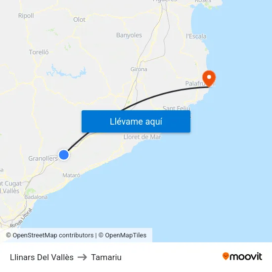 Llinars Del Vallès to Tamariu map