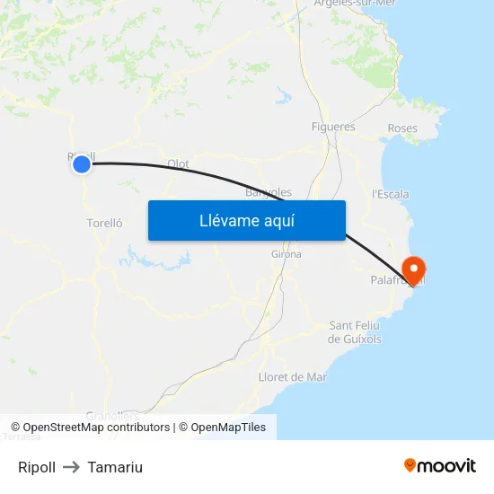 Ripoll to Tamariu map