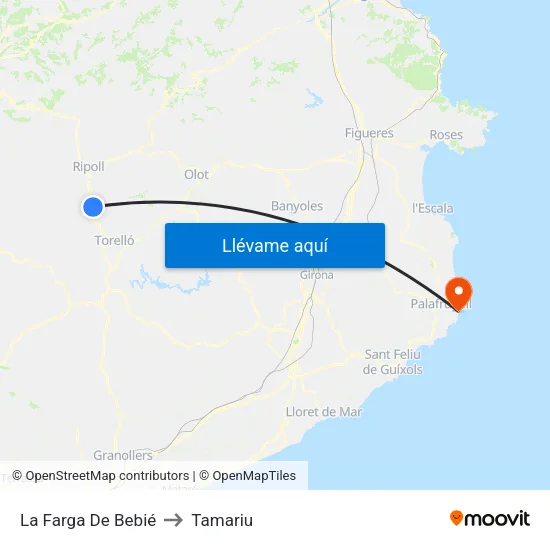 La Farga De Bebié to Tamariu map