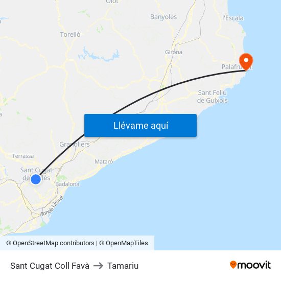 Sant Cugat Coll Favà to Tamariu map